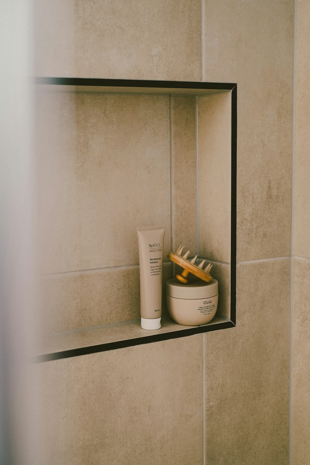 organized bathroom shelves